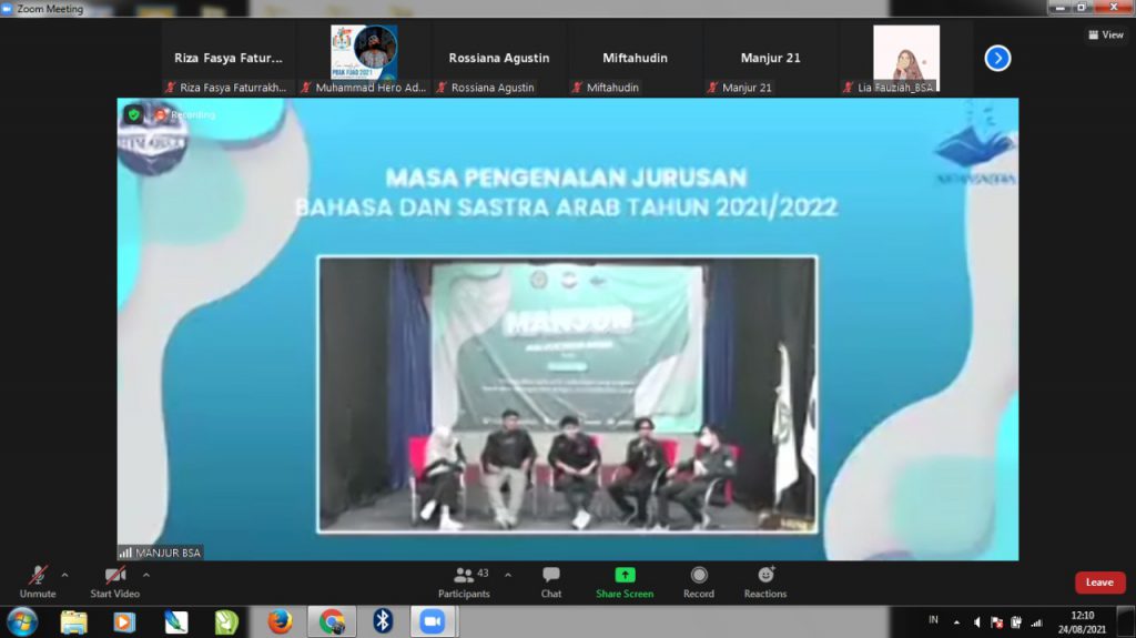 Himpunan Mahasiswa Jurusan Bahasa dan Sastra Arab (HIMABSA) Gelar Masa Pengenalan Jurusan untuk Mahasiswa Baru Tahun Masuk 2021